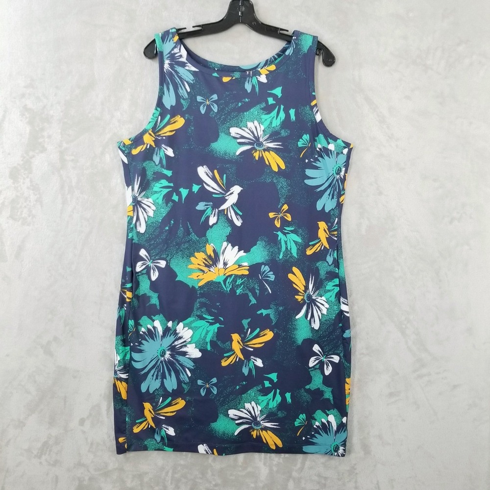 Columbia Chill River Dress Women XL Blue Floral Sleeveless Stretch Performance